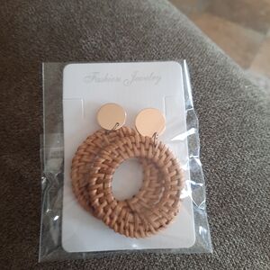 Tan Woven Circle Earrings